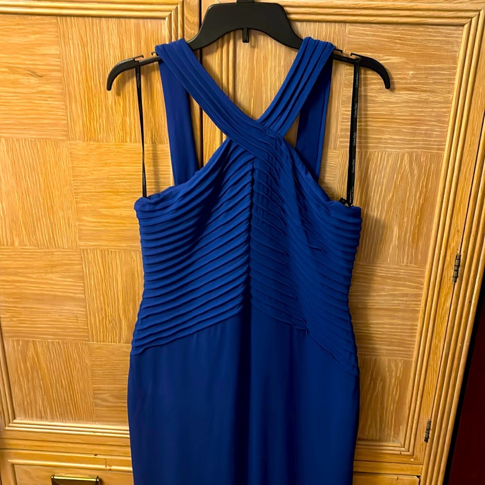 Stunning Calvin Klein Halter Dark Royal Blue full length evening gown, 12